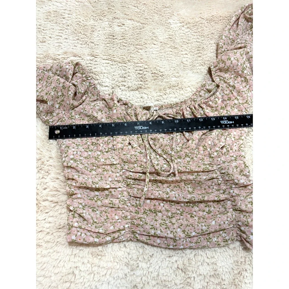 Ren Fair French Parisian Girl Top Ruched Milkmaid Top Long Puff Sleeve Small